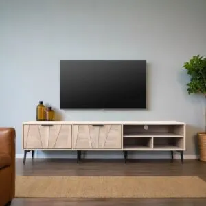 طاولة تلفزيون خشب ماليزي 180 سم فيرتال - بيج