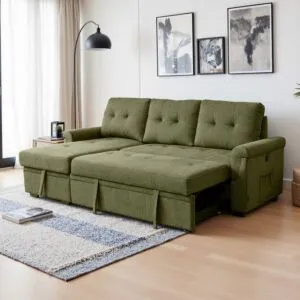 كنب سرير زاوية مع شاحن بورفال - اخضر