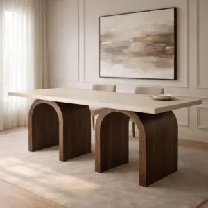 طاولة طعام من مجموعة فيكتوري - 8 اشخاص - كريمي وبني