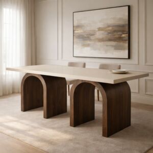 طاولة طعام من مجموعة فيكتوري - 8 اشخاص - كريمي وبني