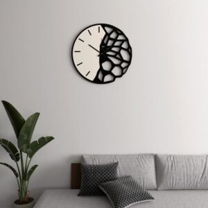 ساعة جدارية خشبية هوارا - اسود وكريمي