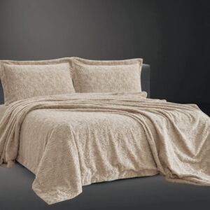 طقم بطانية شذى فرو مزدوج 4 قطع - بيج غامق