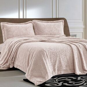 طقم بطانية مارينا فرو مزدوج 4 قطع - وردي