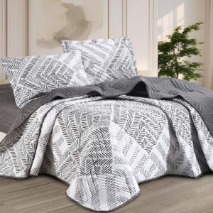 طقم لحاف ديانا صيفي خفيف مضغوط مزدوج - 4 قطع - ابيض ورمادي