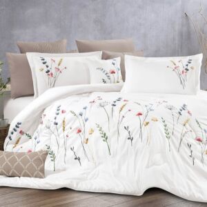 طقم لحاف مزدوج صيفي زمرد - 12 قطعة - أبيض و بيج