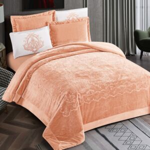 طقم لحاف شتوي مخمل مزدوج رويال - 6 قطع - مشمشي