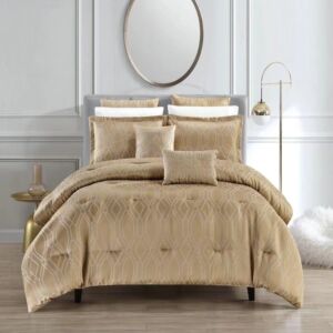 طقم لحاف شتوي مخمل مزدوج لارين - 10 قطع - بيج