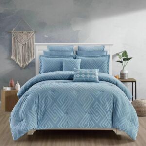 طقم لحاف شتوي مخمل مزدوج ميسون - 10 قطع - سماوي