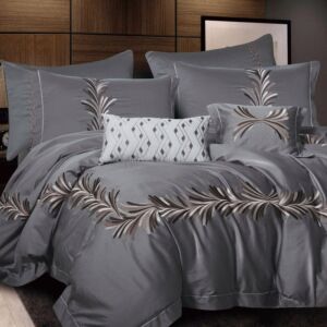 طقم لحاف صيفي قطن مزدوج كارلتون - 9 قطع - رمادي
