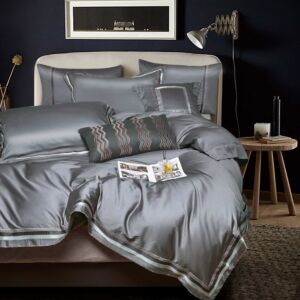 طقم لحاف صيفي قطن مزدوج نرجس - 9 قطع - رمادي