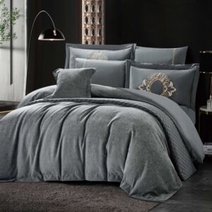طقم لحاف صيفي قطن مزدوج سيرينا - 8 قطع - رصاصي