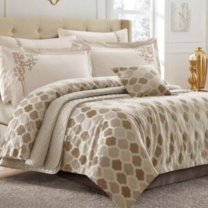 طقم لحاف صيفي قطن مزدوج باولا - 8 قطع - بيج