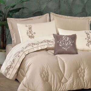 طقم لحاف الباما صيفي مزدوج قطن - 7 قطع - بيج