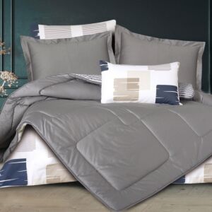 طقم لحاف مونتريال صيفي مزدوج فاخر قطن مطرز 6 قطع - رمادي