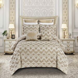 طقم لحاف نوره صيفي مزدوج جاكارد فاخر 10 قطع - بيج