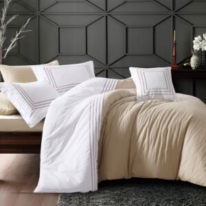 طقم لحاف سكارلت صيفي مزدوج فاخر قطن مطرز 7 قطع - بيج