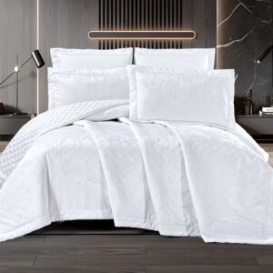 طقم لحاف أنبيلا صيفي خفيف مضغوط مزدوج قطن جاكارد مطرز 6 قطع - ابيض