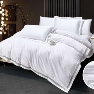 طقم لحاف صيفي قطن مزدوج بيتي - 7 قطع - ابيض