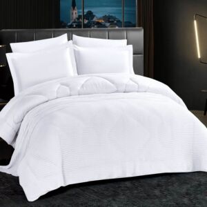طقم لحاف صيفي قطن مزدوج عليا - 7 قطع - ابيض