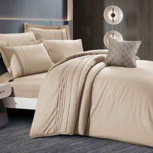 طقم لحاف صيفي قطن مزدوج ايريس - 7 قطع - بيج غامق