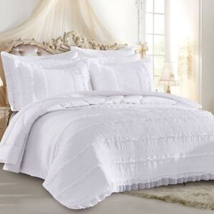 طقم لحاف فيفيان صيفي مزدوج قطن فاخر مطرز 9 قطع - ابيض