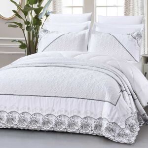 طقم لحاف ايزابيلا صيفي مزدوج قطن فاخر مطرز 9 قطع - ابيض