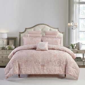 طقم لحاف نايا صيفي مزدوج جاكارد فاخر 9 قطع - وردي