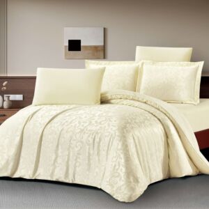 طقم لحاف ساريف شتوي فاخر مزدوج مخمل جاكارد 6 قطع - كريمي