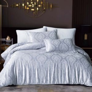 طقم لحاف ناتشورال شتوي فاخر مزدوج مخمل جاكارد 6 قطع - رمادي فاتح