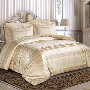 طقم لحاف ساندرا شتوي مخمل مزدوج مطرز 6 قطع - بيج