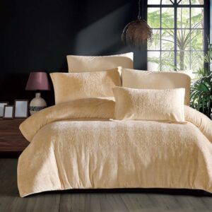 لحاف كيراما شتوي مزدوج مخمل محفور - 6 قطع - بيج