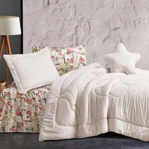 لحاف أمانتي شتوي كوين 200x150 سم مخمل وفرو - 5 قطع - ابيض