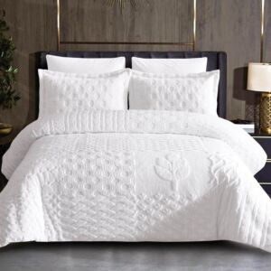 لحاف لاورا شتوي مزدوج مخمل محفور وفرو - 6 قطع - ابيض