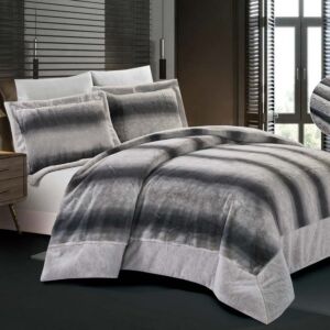 لحاف آليس شتوي مزدوج فرو ناعم - 6 قطع - رمادي