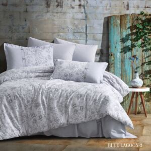 طقم لحاف مزدوج قطن صيفي بلو لاجون - 6 قطع - رصاصي فاتح