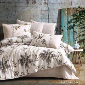 طقم لحاف مزدوج قطن صيفي بلو لاجون - 6 قطع - أبيض و بيج