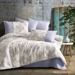 طقم لحاف مزدوج قطن صيفي بلو لاجون - 6 قطع - أبيض و ازرق سماوي