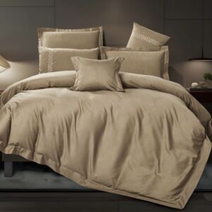 طقم لحاف مزدوج صيفي قطن بابو - 7 قطع - بني غامق