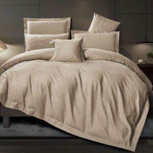 طقم لحاف مزدوج صيفي قطن بابو - 7 قطع - بيج غامق