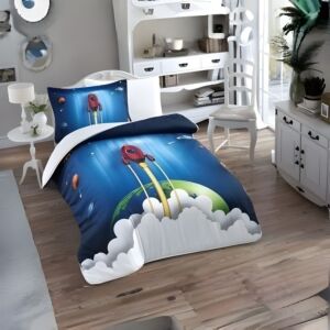 طقم لحاف فريزيا صيفي مقاس كوين 4 قطع - ازرق وابيض