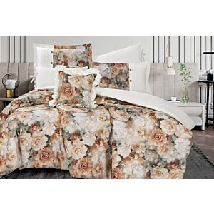 طقم لحاف سبرينج صيفي مزدوج - 7 قطع - بيج وابيض