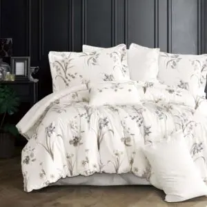 لحاف مزدوج سرور برسومات الزهور - 7 قطع - اوف وايت
