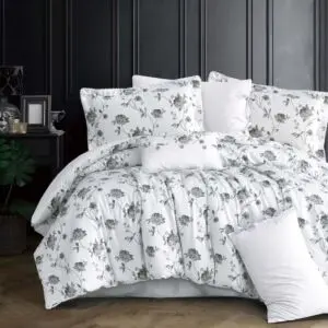 لحاف مزدوج سرور برسومات الزهور - 7 قطع - سماوي فاتح