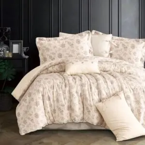 لحاف مزدوج سرور برسومات الزهور - 7 قطع - بيج