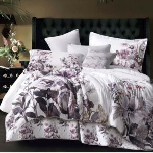 طقم لحاف بتول صيفي مزدوج - 200x200 سم - 8 قطع - أبيض وبنفسجي