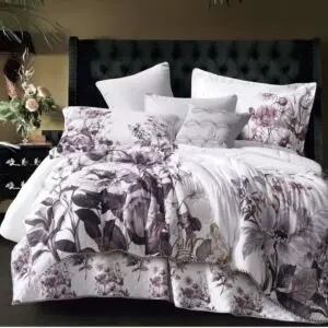 طقم لحاف بتول صيفي مزدوج - 200x200 سم - 8 قطع - أبيض وبنفسجي