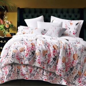 طقم لحاف بتول صيفي مزدوج - 200x200 سم - 8 قطع - أبيض وروز