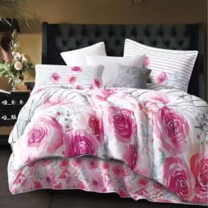 طقم لحاف بتول صيفي مزدوج - 200x200 سم - 8 قطع - أبيض وفوشي