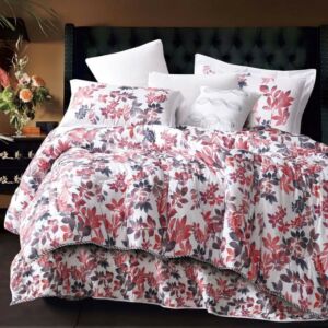 طقم لحاف بتول صيفي مزدوج - 200x200 سم - 8 قطع - أبيض واحمر