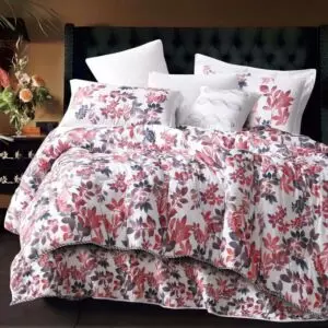 طقم لحاف بتول صيفي مزدوج - 200x200 سم - 8 قطع - أبيض واحمر